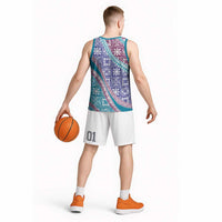 Hawaiian Quilt Pattern Basketball Jersey Purple Blue Color Mixed - Polynesian Pride