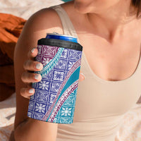 Hawaiian Quilt Pattern 4 in 1 Can Cooler Tumbler Purple Blue Color Mixed - Polynesian Pride