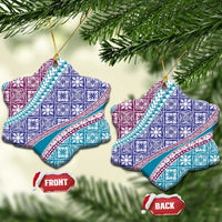 Hawaiian Quilt Pattern Ceramic Ornament Purple Blue Color Mixed - Polynesian Pride