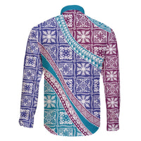 Hawaiian Quilt Pattern Family Matching Summer Maxi Dress and Hawaiian Shirt Purple Blue Color Mixed - Polynesian Pride