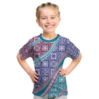 Hawaiian Quilt Pattern Kid T Shirt Purple Blue Color Mixed - Polynesian Pride