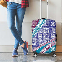 Hawaiian Quilt Pattern Luggage Cover Purple Blue Color Mixed - Polynesian Pride