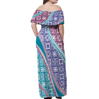 Hawaiian Quilt Pattern Off Shoulder Maxi Dress Purple Blue Color Mixed - Polynesian Pride