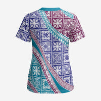 Hawaiian Quilt Pattern Scrub Top Purple Blue Color Mixed - Polynesian Pride