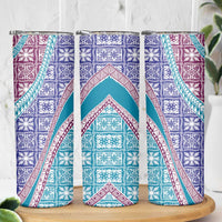 Hawaiian Quilt Pattern Skinny Tumbler Purple Blue Color Mixed - Polynesian Pride