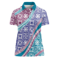 Hawaiian Quilt Pattern Women Polo Shirt Purple Blue Color Mixed - Polynesian Pride