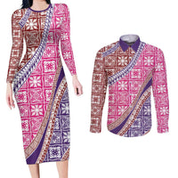 Hawaiian Quilt Pattern Couples Matching Long Sleeve Bodycon Dress and Long Sleeve Button Shirt Sweet Color Mixed - Polynesian Pride