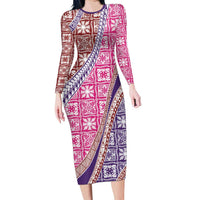 Hawaiian Quilt Pattern Family Matching Long Sleeve Bodycon Dress and Hawaiian Shirt Sweet Color Mixed - Polynesian Pride