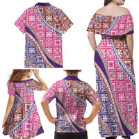 Hawaiian Quilt Pattern Family Matching Off Shoulder Maxi Dress and Hawaiian Shirt Sweet Color Mixed - Polynesian Pride