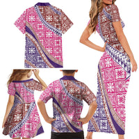 Hawaiian Quilt Pattern Family Matching Short Sleeve Bodycon Dress and Hawaiian Shirt Sweet Color Mixed - Polynesian Pride