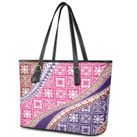 Hawaiian Quilt Pattern Leather Tote Bag Sweet Color Mixed - Polynesian Pride