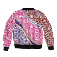 Hawaiian Quilt Pattern Sleeve Zip Bomber Jacket Sweet Color Mixed - Polynesian Pride