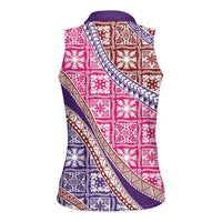 Hawaiian Quilt Pattern Women Sleeveless Polo Shirt Sweet Color Mixed - Polynesian Pride