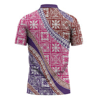 Hawaiian Quilt Pattern Zipper Polo Shirt Sweet Color Mixed - Polynesian Pride