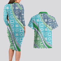 Hawaiian Quilt Pattern Couples Matching Long Sleeve Bodycon Dress and Hawaiian Shirt Fresh Color Mixed - Polynesian Pride