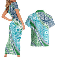 Hawaiian Quilt Pattern Couples Matching Short Sleeve Bodycon Dress and Hawaiian Shirt Fresh Color Mixed - Polynesian Pride