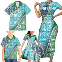 Hawaiian Quilt Pattern Family Matching Short Sleeve Bodycon Dress and Hawaiian Shirt Fresh Color Mixed - Polynesian Pride