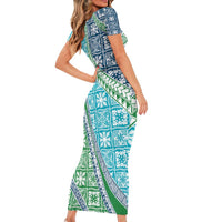 Hawaiian Quilt Pattern Family Matching Short Sleeve Bodycon Dress and Hawaiian Shirt Fresh Color Mixed - Polynesian Pride