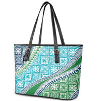Hawaiian Quilt Pattern Leather Tote Bag Fresh Color Mixed - Polynesian Pride