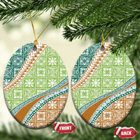 Hawaiian Quilt Pattern Ceramic Ornament Green Chestnut Color Mixed - Polynesian Pride