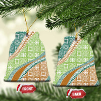 Hawaiian Quilt Pattern Ceramic Ornament Green Chestnut Color Mixed - Polynesian Pride