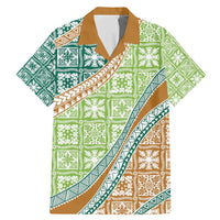 Hawaiian Quilt Pattern Family Matching Mermaid Dress and Hawaiian Shirt Green Chestnut Color Mixed - Polynesian Pride