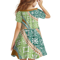 Hawaiian Quilt Pattern Family Matching Tank Maxi Dress and Hawaiian Shirt Green Chestnut Color Mixed - Polynesian Pride