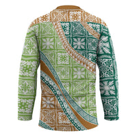 Hawaiian Quilt Pattern Hockey Jersey Green Chestnut Color Mixed - Polynesian Pride