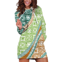 Hawaiian Quilt Pattern Hoodie Dress Green Chestnut Color Mixed - Polynesian Pride