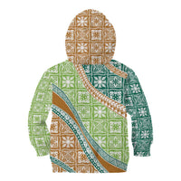 Hawaiian Quilt Pattern Kid Hoodie Green Chestnut Color Mixed - Polynesian Pride
