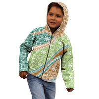 Hawaiian Quilt Pattern Kid Hoodie Green Chestnut Color Mixed - Polynesian Pride