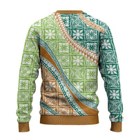 Hawaiian Quilt Pattern Ugly Christmas Sweater Green Chestnut Color Mixed - Polynesian Pride