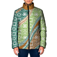 Hawaiian Quilt Pattern Padded Jacket Green Chestnut Color Mixed - Polynesian Pride