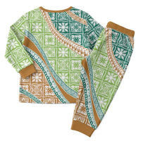 Hawaiian Quilt Pattern Christmas Pajama Set Green Chestnut Color Mixed - Polynesian Pride