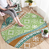 Hawaiian Quilt Pattern Round Carpet Green Chestnut Color Mixed - Polynesian Pride