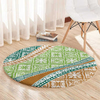 Hawaiian Quilt Pattern Round Carpet Green Chestnut Color Mixed - Polynesian Pride