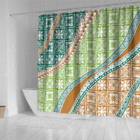 Hawaiian Quilt Pattern Shower Curtain Green Chestnut Color Mixed - Polynesian Pride
