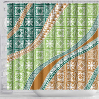 Hawaiian Quilt Pattern Shower Curtain Green Chestnut Color Mixed - Polynesian Pride