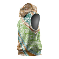 Hawaiian Quilt Pattern Sleeveless Hoodie Green Chestnut Color Mixed - Polynesian Pride