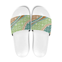 Hawaiian Quilt Pattern Slide Sandals Green Chestnut Color Mixed - Polynesian Pride