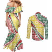 Hawaiian Quilt Pattern Couples Matching Mermaid Dress and Long Sleeve Button Shirt Special Color Mixed - Polynesian Pride