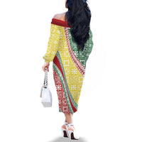 Hawaiian Quilt Pattern Family Matching Off The Shoulder Long Sleeve Dress and Hawaiian Shirt Special Color Mixed - Polynesian Pride