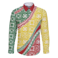 Hawaiian Quilt Pattern Family Matching Off Shoulder Maxi Dress and Hawaiian Shirt Special Color Mixed - Polynesian Pride