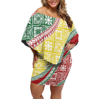Hawaiian Quilt Pattern Family Matching Off Shoulder Short Dress and Hawaiian Shirt Special Color Mixed - Polynesian Pride