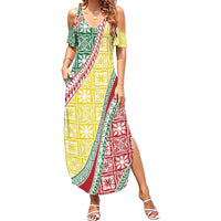 Hawaiian Quilt Pattern Family Matching Summer Maxi Dress and Hawaiian Shirt Special Color Mixed - Polynesian Pride