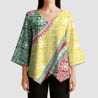 Hawaiian Quilt Pattern Kimono Sleeve Blouse Special Color Mixed - Polynesian Pride