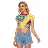 Hawaiian Quilt Pattern Raglan Cropped T Shirt Special Color Mixed - Polynesian Pride