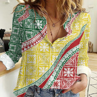 Hawaiian Quilt Pattern Women Casual Shirt Special Color Mixed - Polynesian Pride