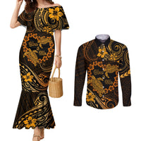 Polynesian Turtle Valentine Couples Matching Mermaid Dress and Long Sleeve Button Shirt You And Me Gold Hibiscus Heart LT01 Gold - Polynesian Pride