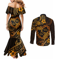 Polynesian Turtle Valentine Couples Matching Mermaid Dress and Long Sleeve Button Shirt You And Me Gold Hibiscus Heart LT01 - Polynesian Pride
